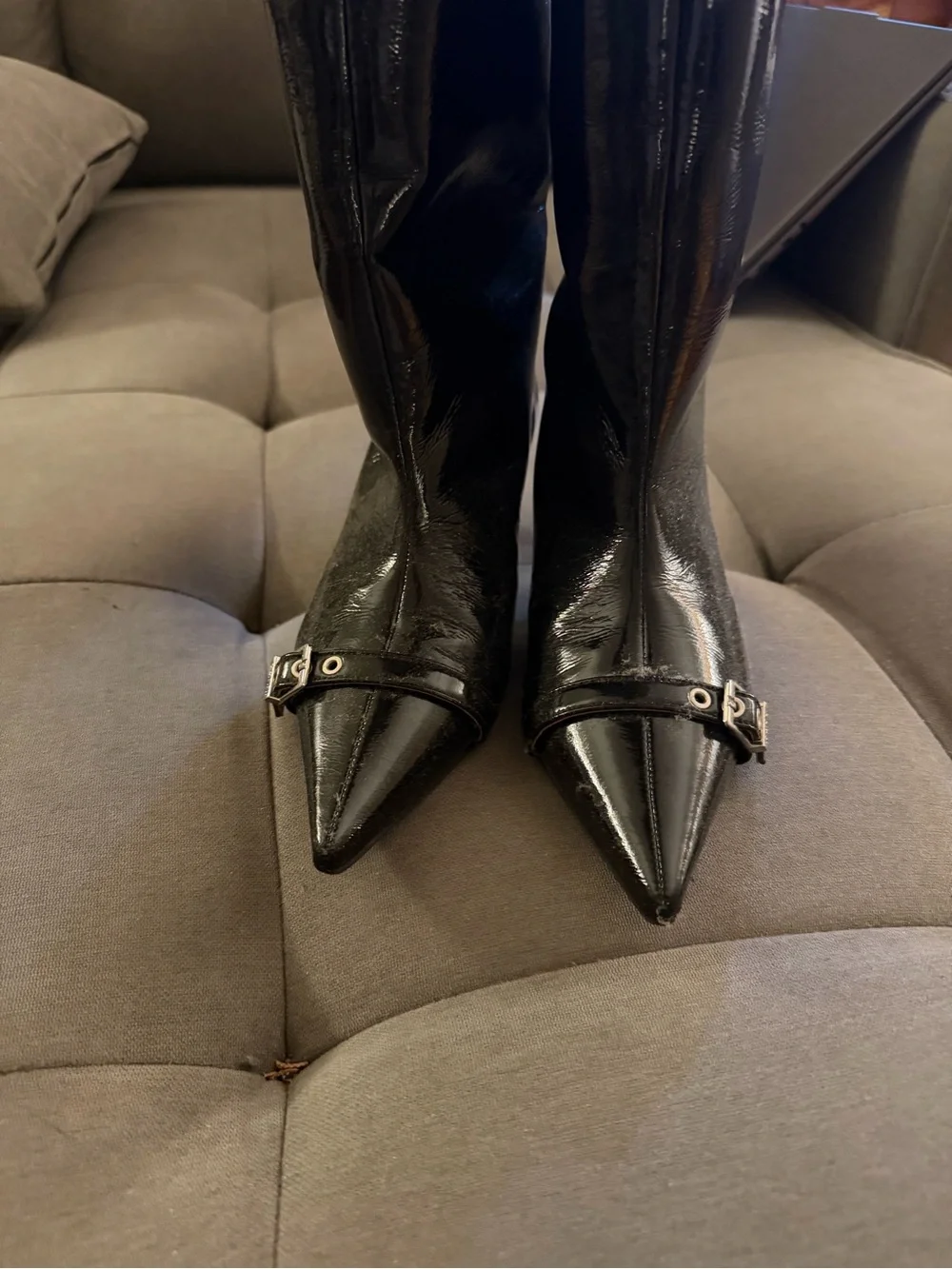 Ganni Black Patent Over-the-Knee Pointed Toe Boot